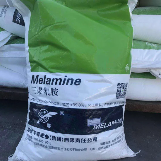 Materia prima chimica Melamina Polvere bianca di cristallo Melamina 99,8% Lavorazione del legno minima